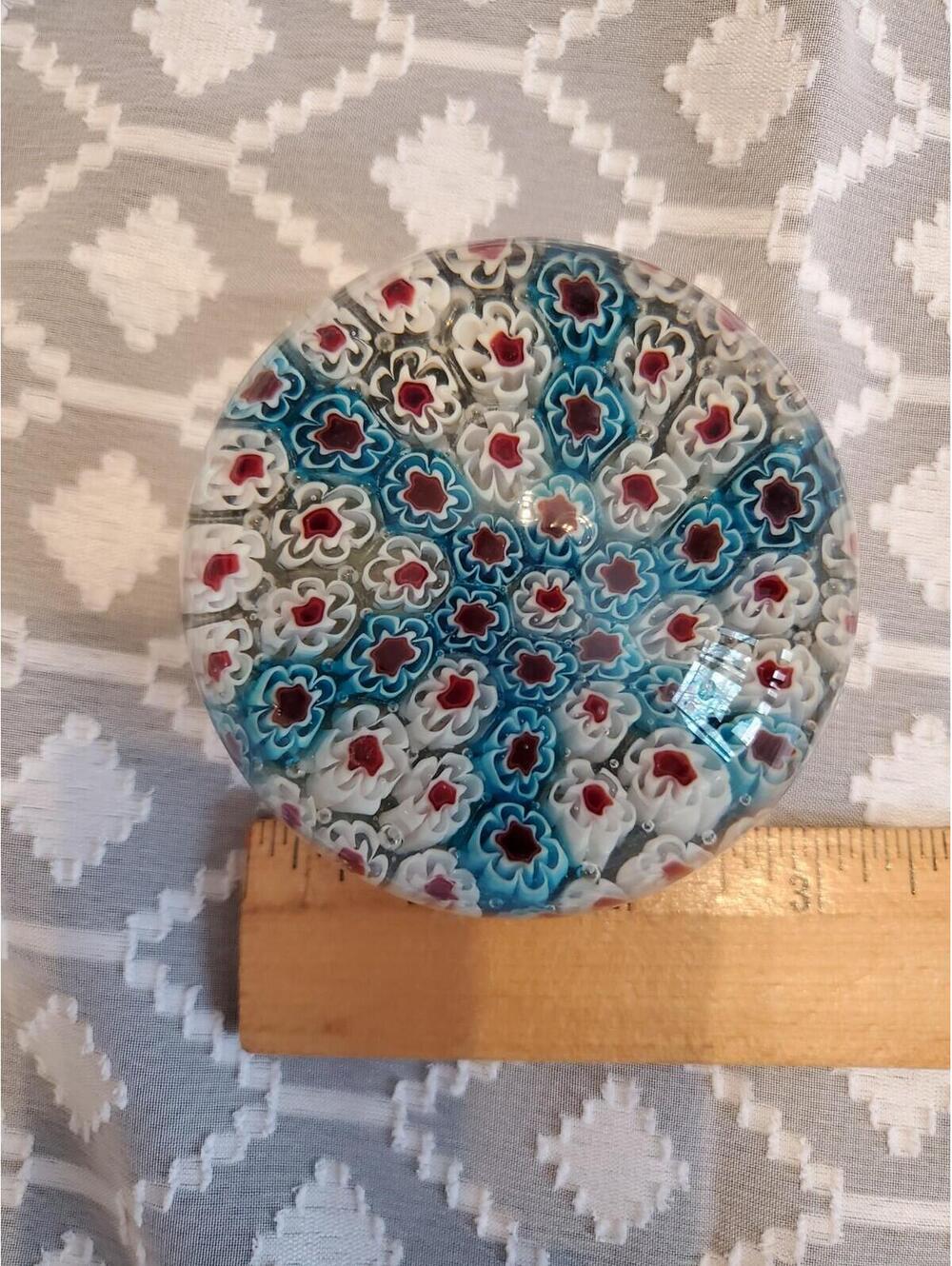 Murano Blue/white/red  Vtg Paperweight